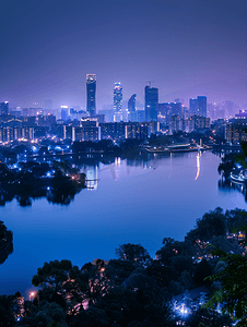 玄武湖图片摄影照片_南京玄武湖天际线夜景