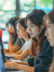 亚洲人青年女人使用电脑