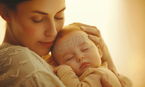保姆抱孩子摄影照片_母婴妈妈抱着宝宝睡觉