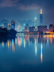 南京风光摄影照片_南京玄武湖天际线夜景