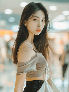 亚洲人青年女人逛街购物