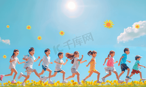 儿童节小学生奔跑