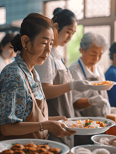 亚洲人护士照顾老年人用餐