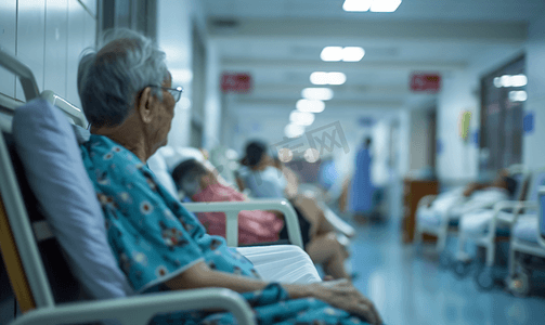 人生转折摄影照片_亚洲人生病的老人在病房