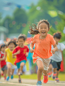 儿童节小学生奔跑