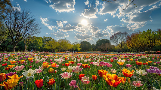 彩色户外花朵花丛的摄影高清摄影图