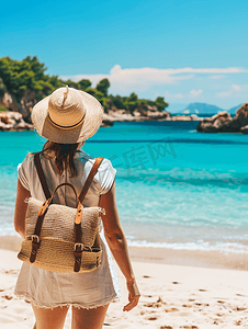 美女摄影照片_海边旅行背影