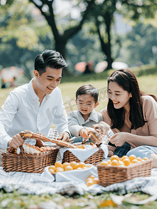 欢乐家庭摄影照片_亚洲人欢乐家庭在郊外野餐