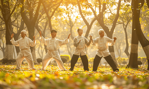 亚洲人在公园里练太极拳的老人2