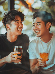 40多岁摄影照片_亚洲人快乐的老哥俩喝酒聊天