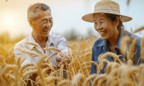 麦子摄影照片_亚洲人农民开心的看着麦子6