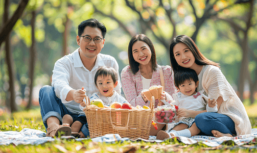 欢乐家庭摄影照片_亚洲人欢乐家庭在郊外野餐