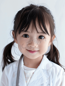 摄影照片_亚洲人可爱的小女孩和牙医