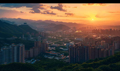 城市夕阳梧桐山