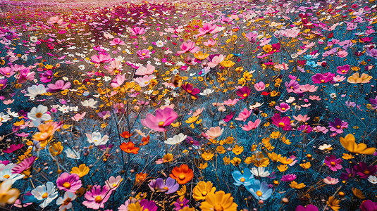 彩色户外花朵花丛的摄影照片
