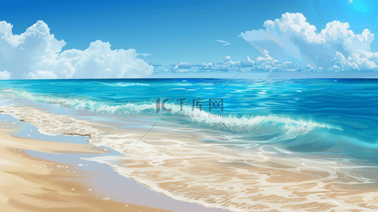 蓝色渐变梦幻大海海水沙滩风景的背景