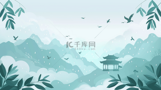 景区导视背景图片_绿色手绘绘画国画山色风景的背景