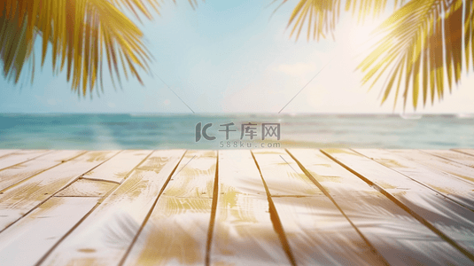 太阳蓝天背景图片_清新唯美户外风景海水树木木板的背景