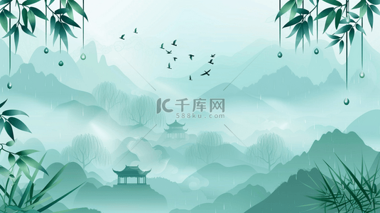 景区导视背景图片_绿色手绘绘画国画山色风景的背景