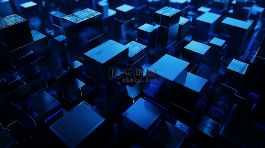 深蓝色质感背景背景图片_深蓝色灯光方块形状空间风格抽象商务的背景