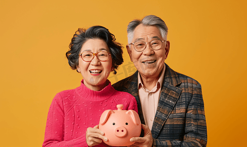 老年人摄影照片_亚洲人老年夫妇在理财