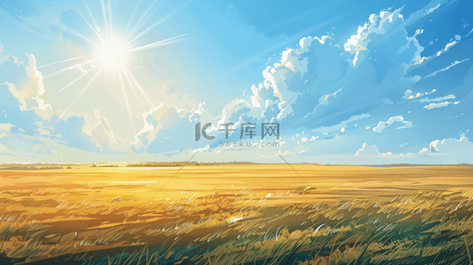 大地背景背景图片_蓝天白云下太阳照射大地草原的背景
