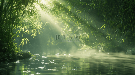 唯美清新户外竹林山水风景的背景