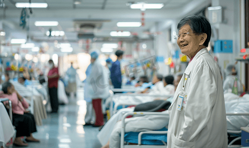 服务老人摄影照片_亚洲人生病的老人在病房