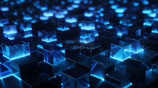 深蓝色灯光方块形状空间风格抽象商务的背景