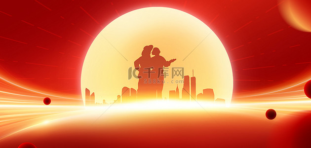 红色大气建筑背景图片_劳动节工人建筑红色大气背景