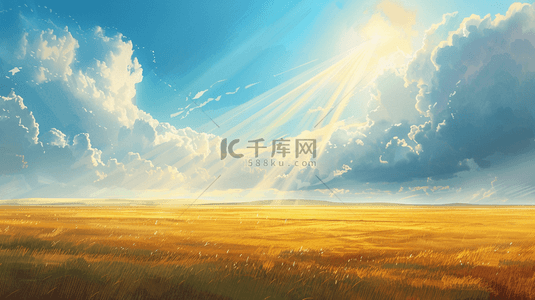 风景的背景背景图片_清新唯美蓝天白云下农田稻子的背景