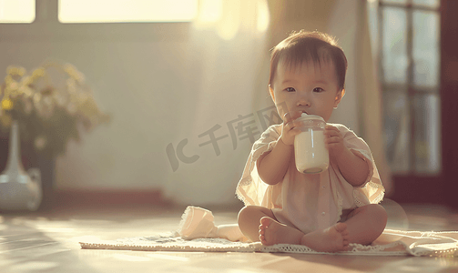 亚洲人可爱宝宝喝奶