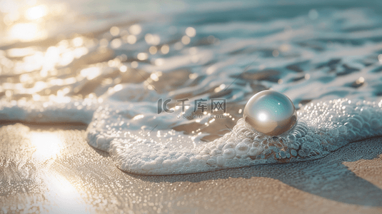 天空海边沙滩背景图片_蓝色唯美大海海边沙滩上水晶球的背景