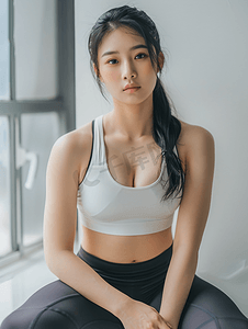 背心图片摄影照片_亚洲人青年女人健身