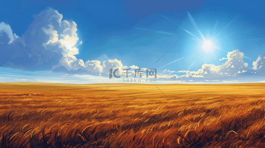 蓝天白云下太阳照射大地草原的背景