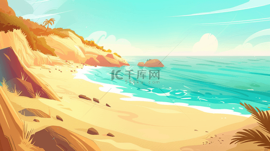 彩色缤纷梦幻手绘绘画户外风景沙滩站台背景