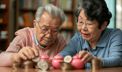 亚洲人老年夫妇在理财