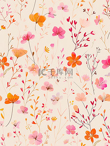 春天小花和小叶图案背景图
