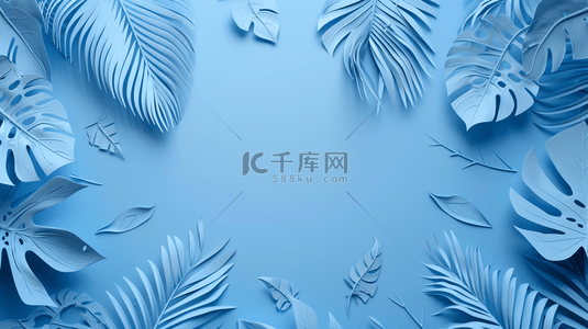 热带自然背景图片_夏季清凉蓝色装饰叶子边框背景