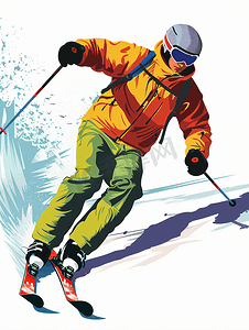 滑雪冒险摄影照片_亚洲人滑雪的青年男人