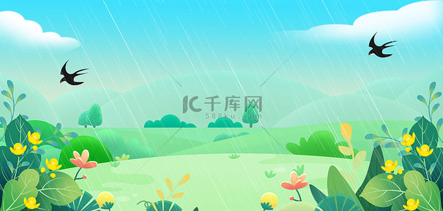 谷雨背景背景图片_清明&谷雨草木卡通设计
