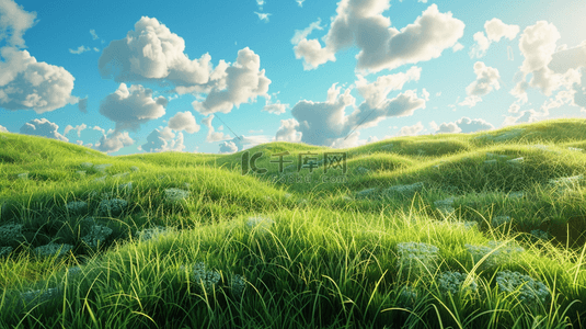 草原背景图片_蓝天白云下户外风景草原草地的背景