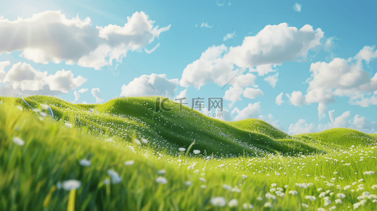 蓝天绿色草地背景图片_蓝天白云下户外风景草原草地的背景