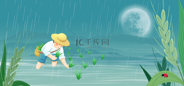 禾苗线框背景图片_谷雨农民绿色简约背景