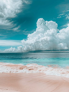 沙滩白云大海美景摄影图