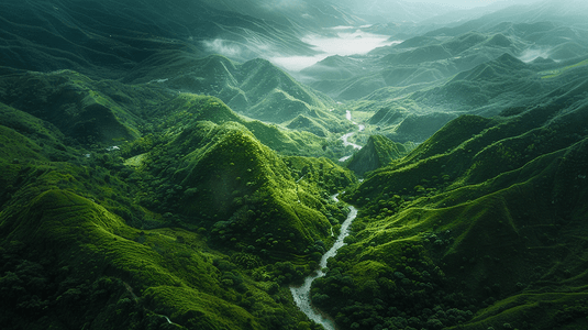 绿色群山峡谷实拍摄影图