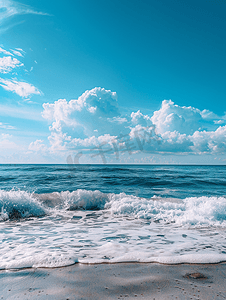 晴天白云摄影照片_夏日出游大海蓝天海岸摄影图