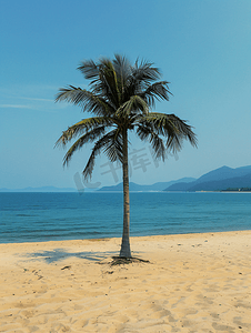 蓝色天空摄影照片_旅游景点海南海边椰子树高清海滩