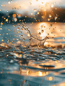 下雨天水面水滴雨水节气雨滴水面水花飞溅摄影图