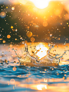 下雨天水面水滴雨水节气雨滴水面水花飞溅摄影图